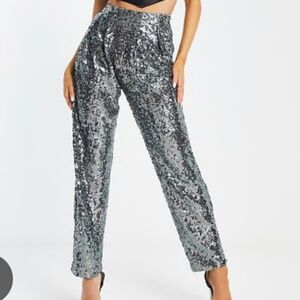 ASOS Design Sequin Slouchy Pants in Gunmetal